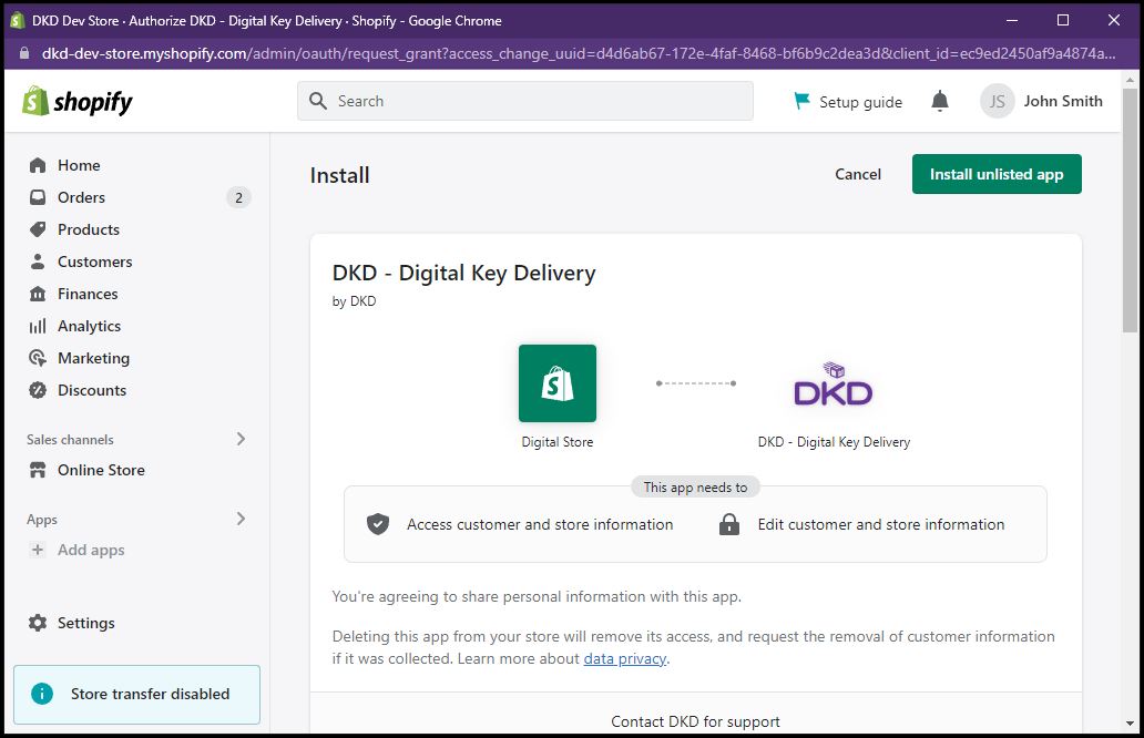 dkd add shopify store